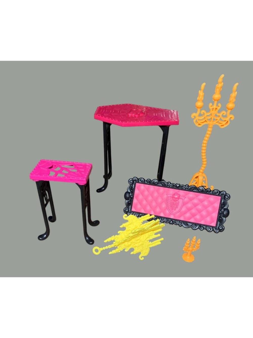 Monster High Doll Furniture Set Pink and Black Tables Orange Candelabra  Gothic